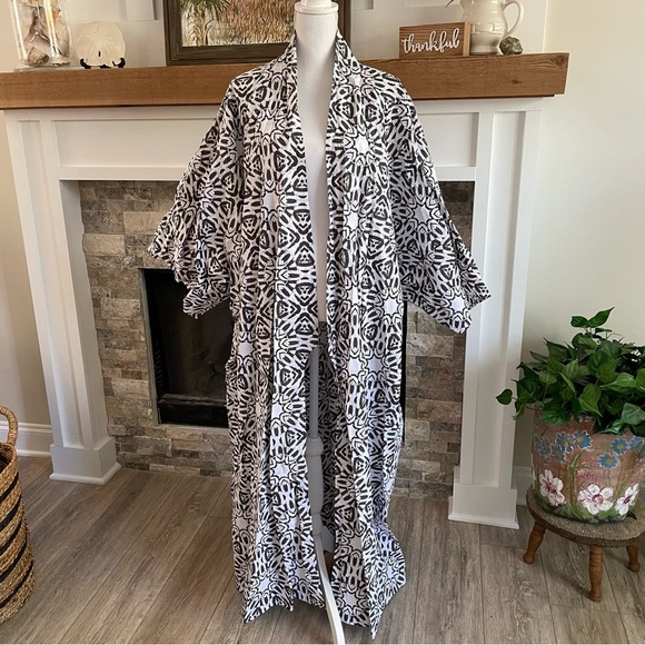 Midget Giraffe Patterned One Size Cotton Non-Stretch Kimono Duster Wide Sleeve - Picture 2 of 8